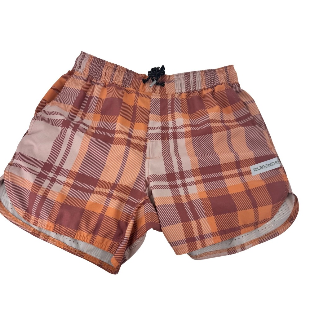 Legends Active Plaid Athletic Shorts Women's Size‎ M Orange Brown Running Gym